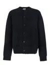 Wooyoungmi Black Crewneck Cardigan With Logo Patch On The Rear And Ribbed Trims In Wool Blend Man In Black
