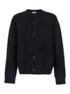Wooyoungmi Black Crewneck Cardigan With Logo Patch On The Rear And Ribbed Trims In Wool Blend Man In Black
