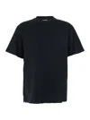 Wooyoungmi Black Crewneck T-shirt With Logo Patch On The Front And Floral Motif On The Rear In Cotton Man In Black