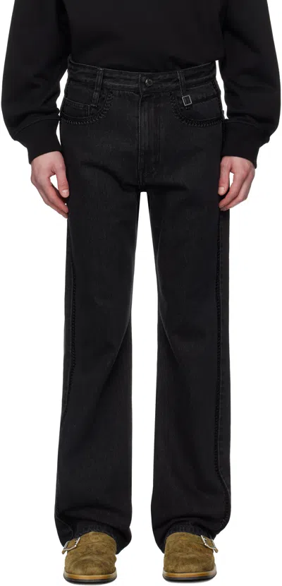 Wooyoungmi Black Crochet Straight Jeans In Black983b