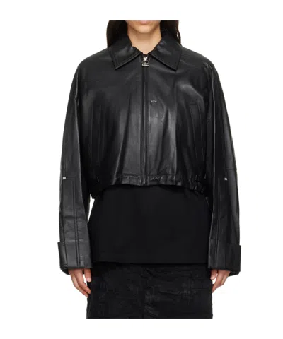 Wooyoungmi Black Cropped Leather Jacket
