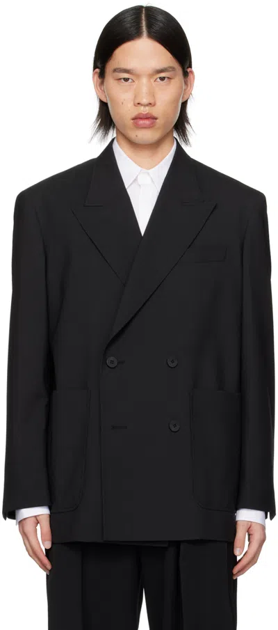 Wooyoungmi Black Double-breasted Blazer In 902b Black