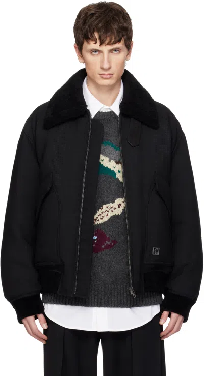Wooyoungmi Faux Fur Collar Zip-up Down Jacket In Black