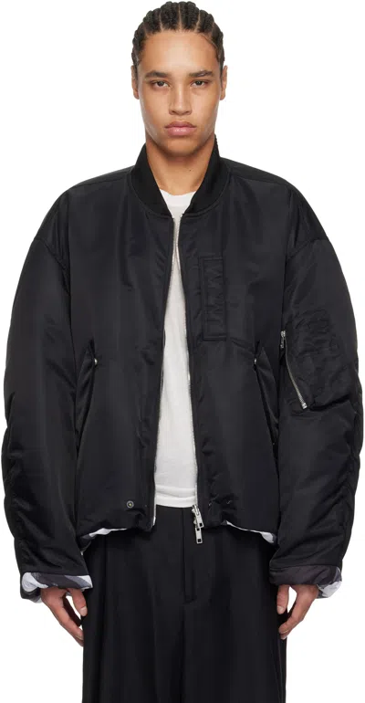 Wooyoungmi Black Ma-1 Reversible Bomber Jacket In Black914b