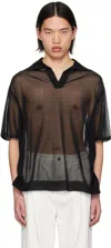Wooyoungmi Black Open Placket Polo In 550b Black