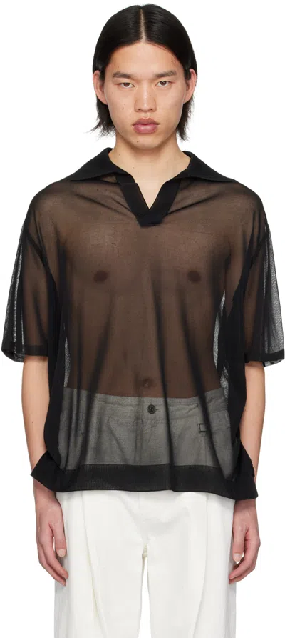 Wooyoungmi Black Open Placket Polo In 550b Black