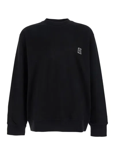 WOOYOUNGMI BLACK SWEATSHIRT WITH LOGO EMBROIDERY ON THE FRONT AND LOGO LETTERING ON THE REAR IN COTTON MAN