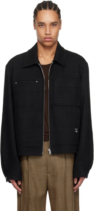 Wooyoungmi Black Tweed Zip-up Jacket In Black919b