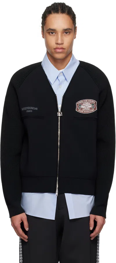 Wooyoungmi Black V-neck Zip-up Jumper In Black510b