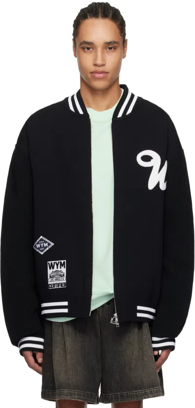 Wooyoungmi Black Varsity Zip-up Jumper In Black510b