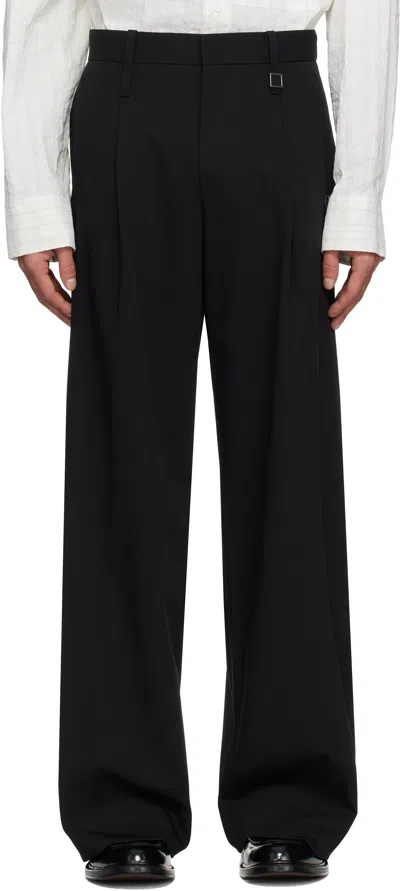Wooyoungmi Black Wool Wide Folding Trousers In Black905b
