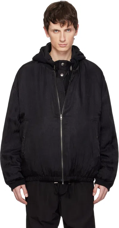 Wooyoungmi Crinkled Taffeta Bomber Jacket In Black