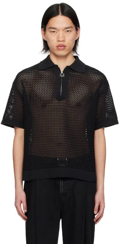 Wooyoungmi Black Zip Placket Polo In 530b Black