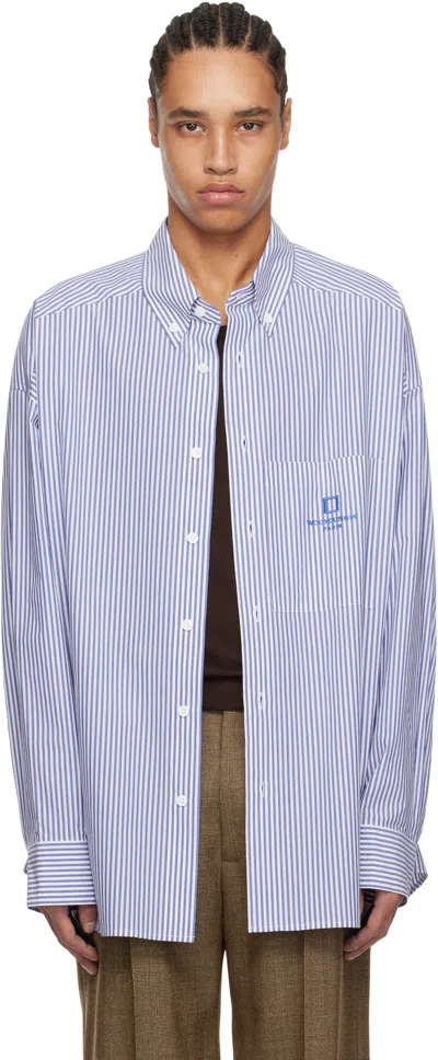 Wooyoungmi Blue Cotton Striped Shirt In Blue840l