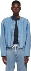Wooyoungmi Blue Crewneck Denim Jacket In Blue 981l