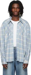 Wooyoungmi Embroidered Jersey Oversize Shirt Check Pattern In Blue
