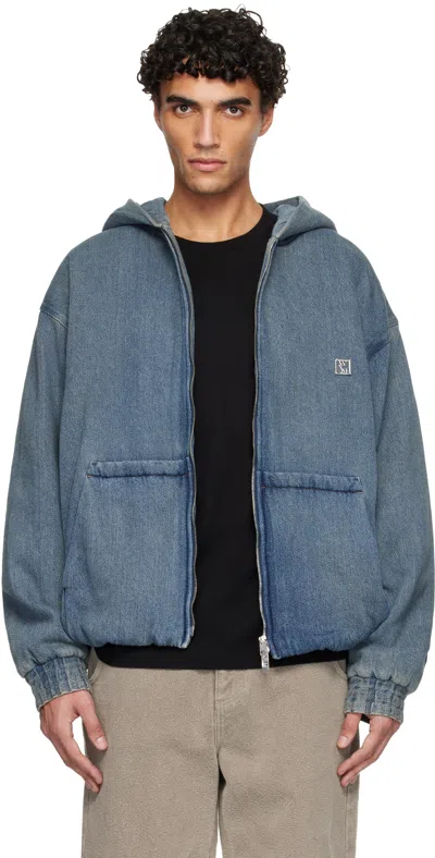 Wooyoungmi Long-sleeved Hooded Denim Cotton Jacket In Blue