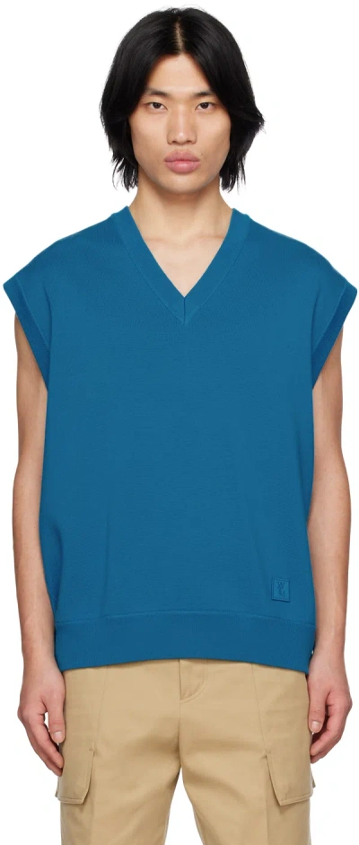 Wooyoungmi Blue V-neck Vest In Blue 504l