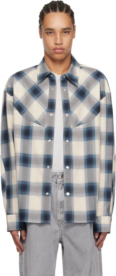 Wooyoungmi Blue Western Check Shirt In Blue832l