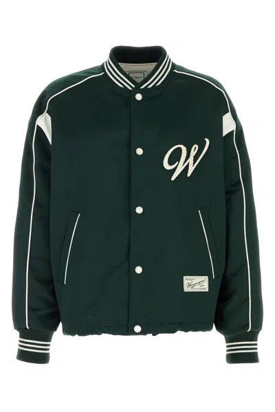 Wooyoungmi Bottle Green Satin Bomber Jacket