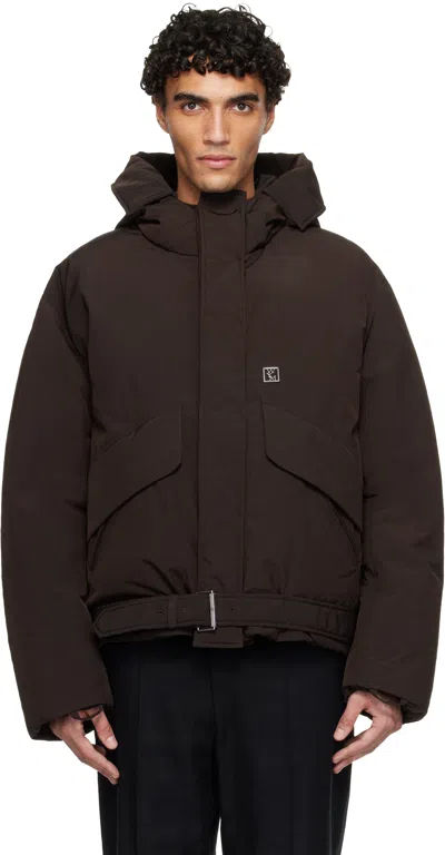 Wooyoungmi Brown Hooded Goose Down Jacket In Burgundy