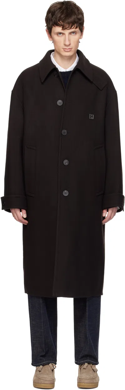 Wooyoungmi Brown Wool Blend Mac Coat In Black