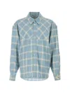 Wooyoungmi Embroidered Jersey Oversize Shirt Check Pattern In Blue