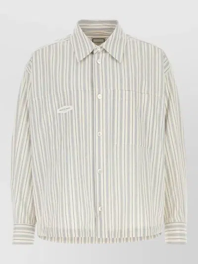Wooyoungmi Cotton Shirt Long Sleeves Striped Chest Pocket In White