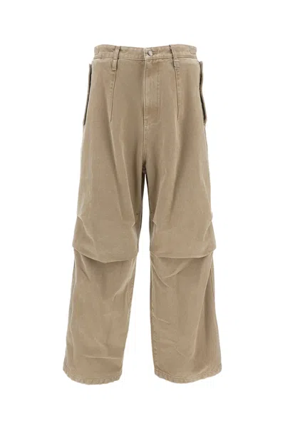 Wooyoungmi Cotton Wide-leg Trousers With Adjustable Double Buckle Waistband In Neutral