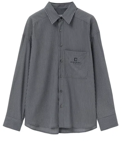 Wooyoungmi Cotton-blend Casual Shirt With Vertical Stripes In Blue
