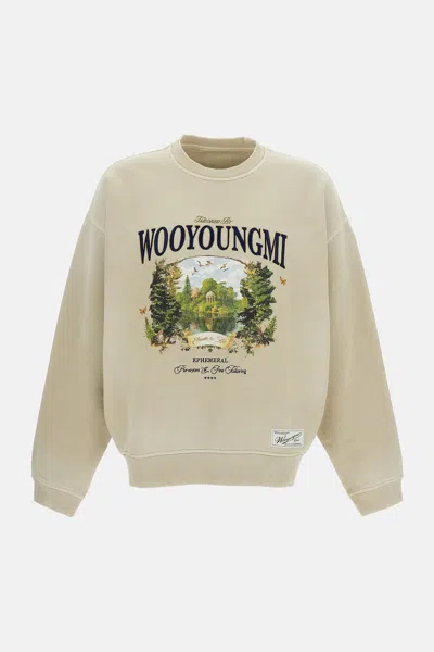 Wooyoungmi Crewneck Sweatshirt With A Print And Embroidery In Nude