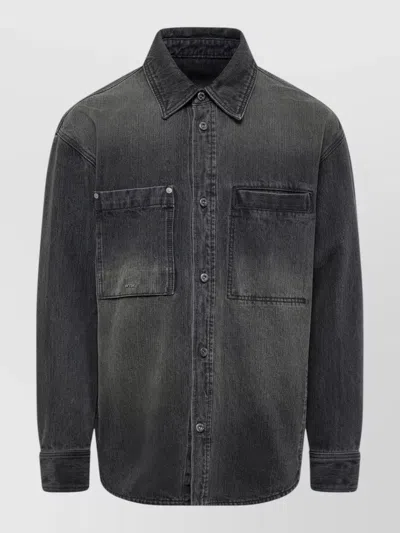 Wooyoungmi Denim Shirt Straight Fit Long Sleeves In Black