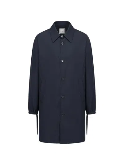 Wooyoungmi Drawstring-cuff Logo-patch Coat In Blue