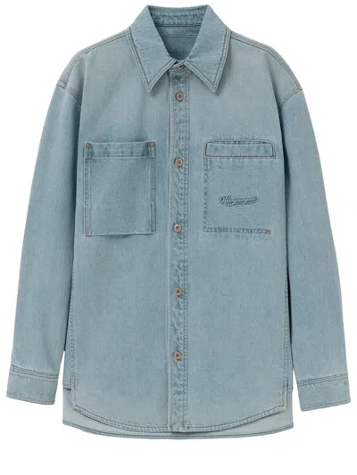 Wooyoungmi Embroidered Logo Cotton Shirt With Classic Collar In Blue
