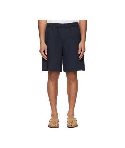 Wooyoungmi Embroidered Logo Twill Shorts In Blue