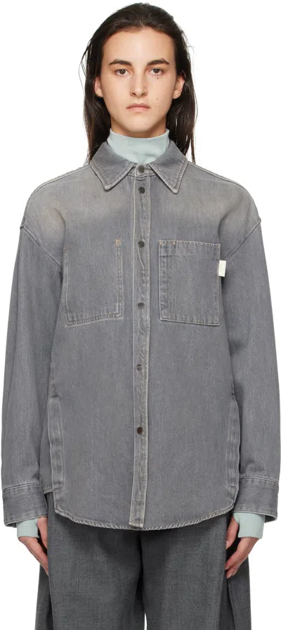 Wooyoungmi Gray Back Logo Denim Shirt In Grey