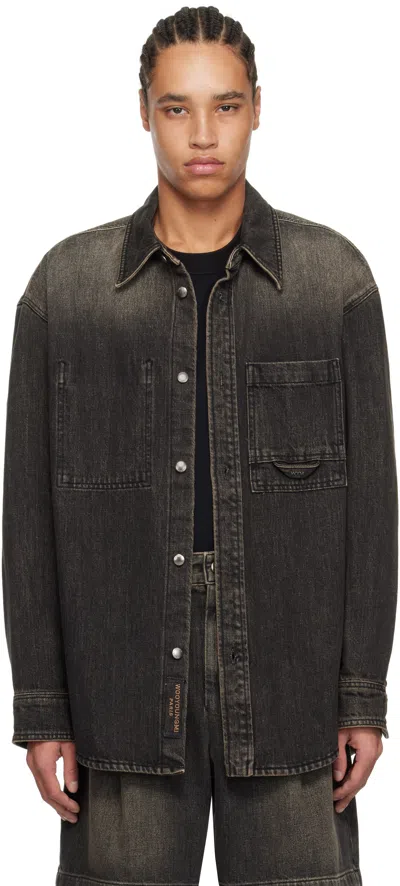Wooyoungmi Gray Back Logo Washed Denim Shirt In Grey985g