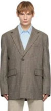 Wooyoungmi Gray Check Wool Single Blazer In 902e Beige