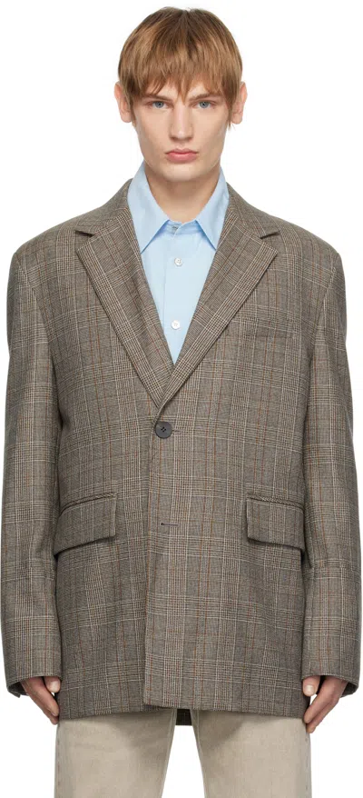 Wooyoungmi Gray Check Wool Single Blazer In 902e Beige