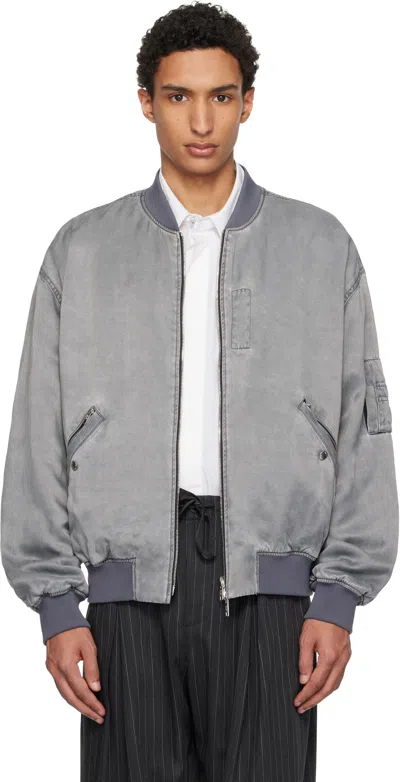 Wooyoungmi Faded Reversible Baseball Jacket In Gray