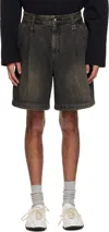 Wooyoungmi Gray One-tuck Washed Denim Shorts In Grey985g