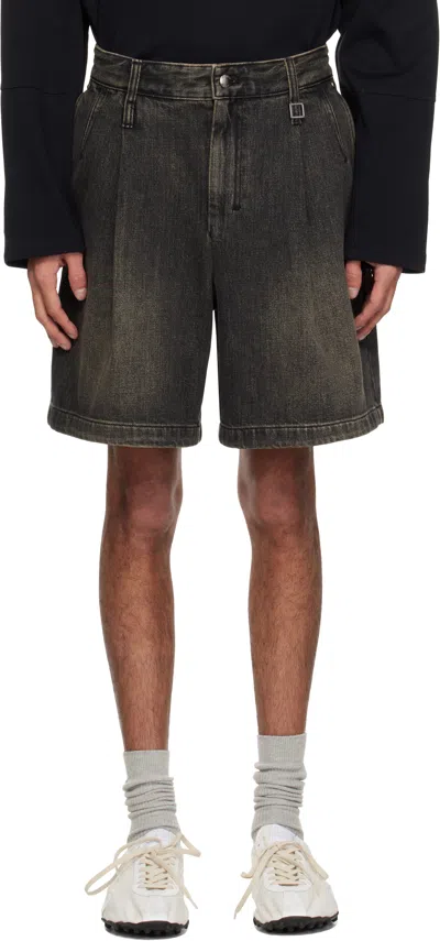 Wooyoungmi Gray One-tuck Washed Denim Shorts In Grey985g