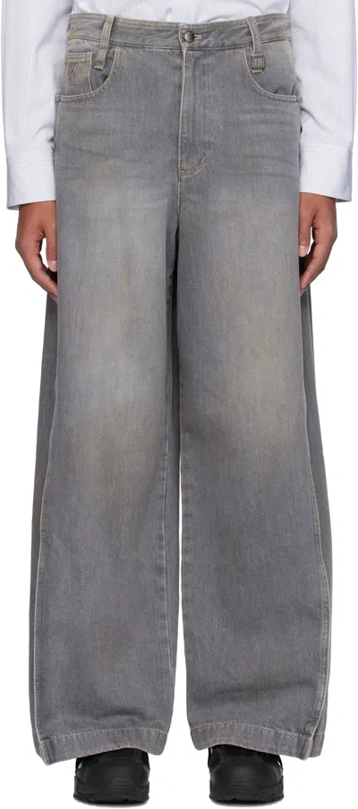 Wooyoungmi Gray Two-tuck Wide Jeans In 991g Grey