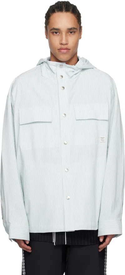 WOOYOUNGMI GREEN & WHITE STRIPE HOODED SHIRT