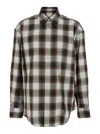 Wooyoungmi Green Shirt With Logo Patch On The Front And All-over Check Motif In Cotton Blend Man In Multi