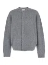 Wooyoungmi Grey Crewneck Cardigan With Logo Detail On The Rear In Wool Blend Man In Gray