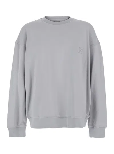 WOOYOUNGMI GREY CREWNECK SWEATSHIRT WITH DROPPED SHOULDERS AND FLORAL MOTIF ON THE REAR IN COTTON MAN