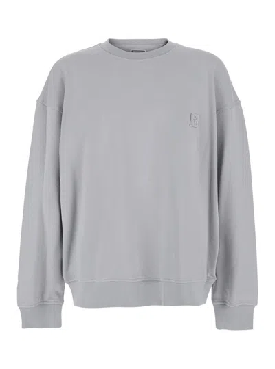 Wooyoungmi Grey Crewneck Sweatshirt With Dropped Shoulders And Floral Motif On The Rear In Cotton Man In Gray