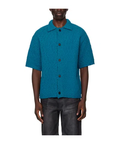 Wooyoungmi Hollowed-out Short-sleeved Sweater In Blue