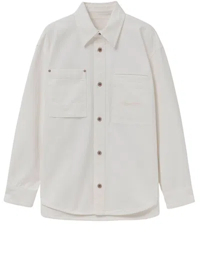 Wooyoungmi Ivory Cotton Shirt With Distinctive Logo Embroidery In Gray